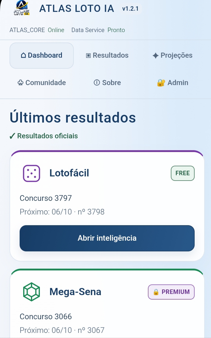 Captura oficial Atlas Loto IA: visão geral e análises
