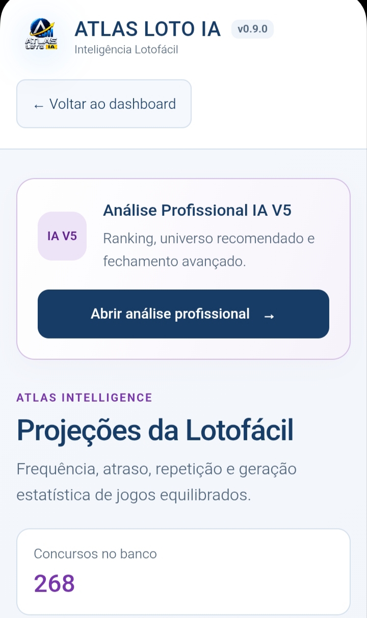 Captura oficial Atlas Loto IA: ferramentas de análise